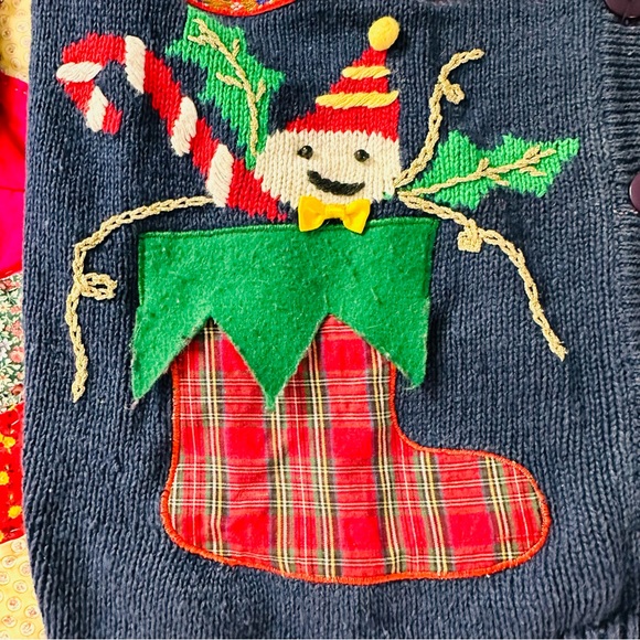 Vintage Holiday Christmas Cardigan Navy Blue Crystal-Kobe Size Medium V Neck - Picture 4 of 12